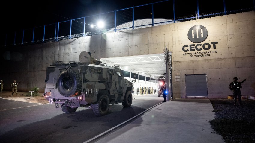 TECOLUCA, EL SALVADOR – MARCH 16: In this handout photo provided by the Salvadoran government, members of the Salvadoran army stand guard at the gates of the Terrorism Confinement Center (CECOT) at CECOT on March 16, 2025 in Tecoluca, El Salvador. Trump’s administration deported 238 alleged members of the Venezuelan criminal organizations ‘Tren De Aragua’ and Mara Salvatrucha with only 23 being members of the Mara. Nayib Bukele president of El Salvador announced that his government will receive the alleged members of the gang to be taken to CECOT. On February of 2023 El Salvador inaugurated Latin America’s largest prison as part of President Nayib Bukele’s plan to fight gangs. (Photo by Salvadoran Government via Getty Images)